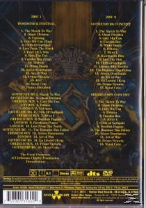 DVD-Cover Rückseite. Titelliste und Credits. Dunkler Hintergrund mit einer geflügelten Figur Grafik.