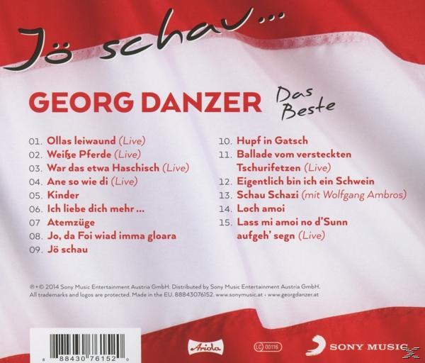 CD-Cover mit Text für das Album von Georg Danzer, mit Songtiteln. Im Hintergrund eine weiße und rote Flagge.