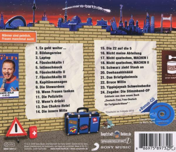 Rückseite einer CD von Mario Barth mit Titelliste und Bildern mit Text.
