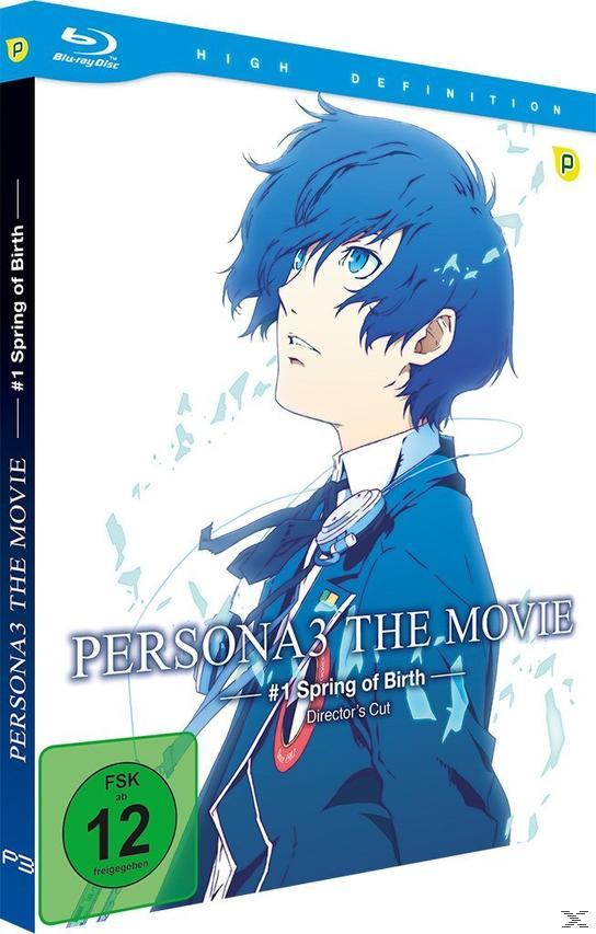 Anime-Charakter auf Blu-ray-Hülle. Blaue Haare, Anzug, nach oben schauend, weißer Hintergrund.