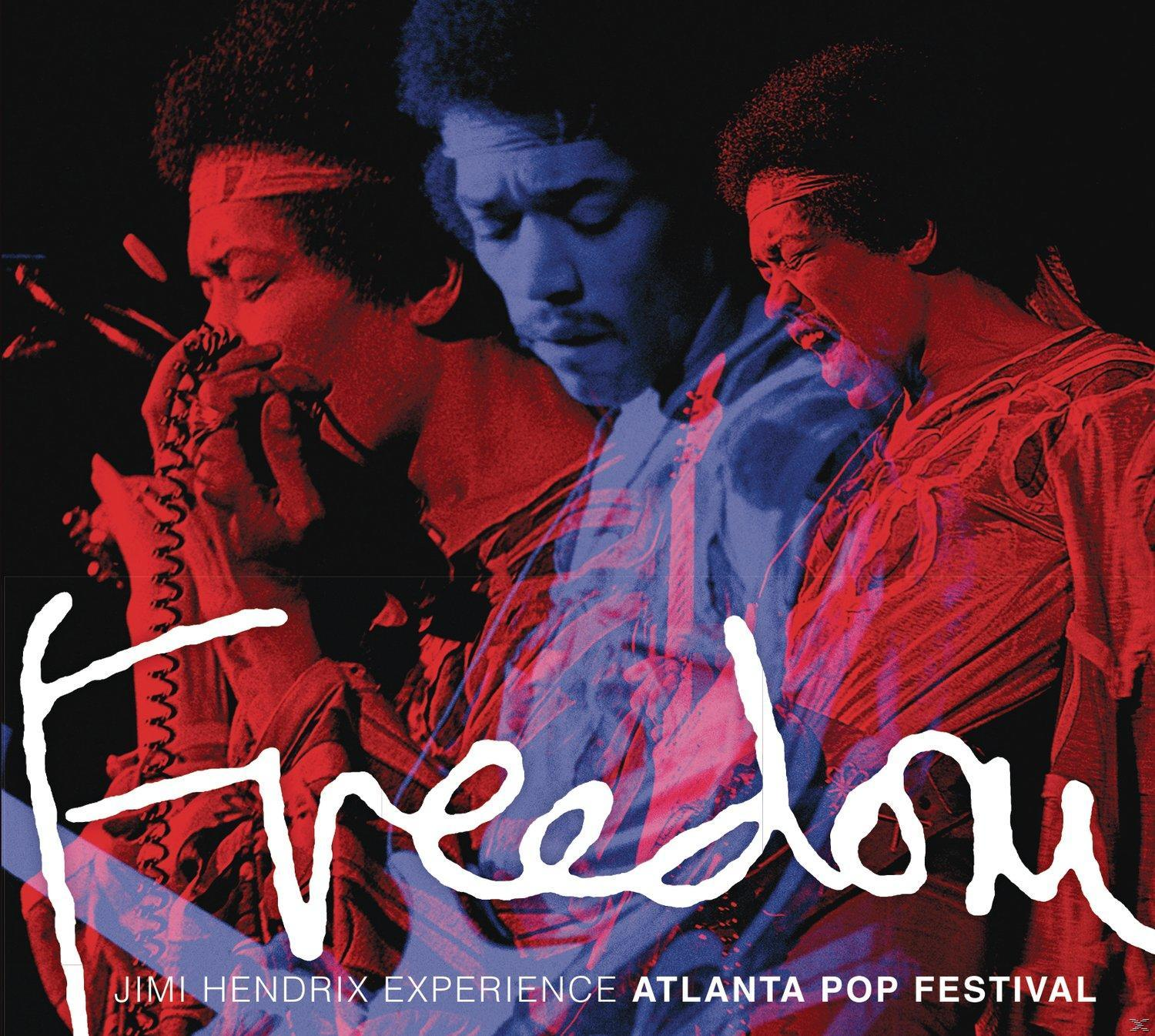 Album borító Jimi Hendrix-szel piros, kék és fehér színekben, a 'Freedom' szóval.