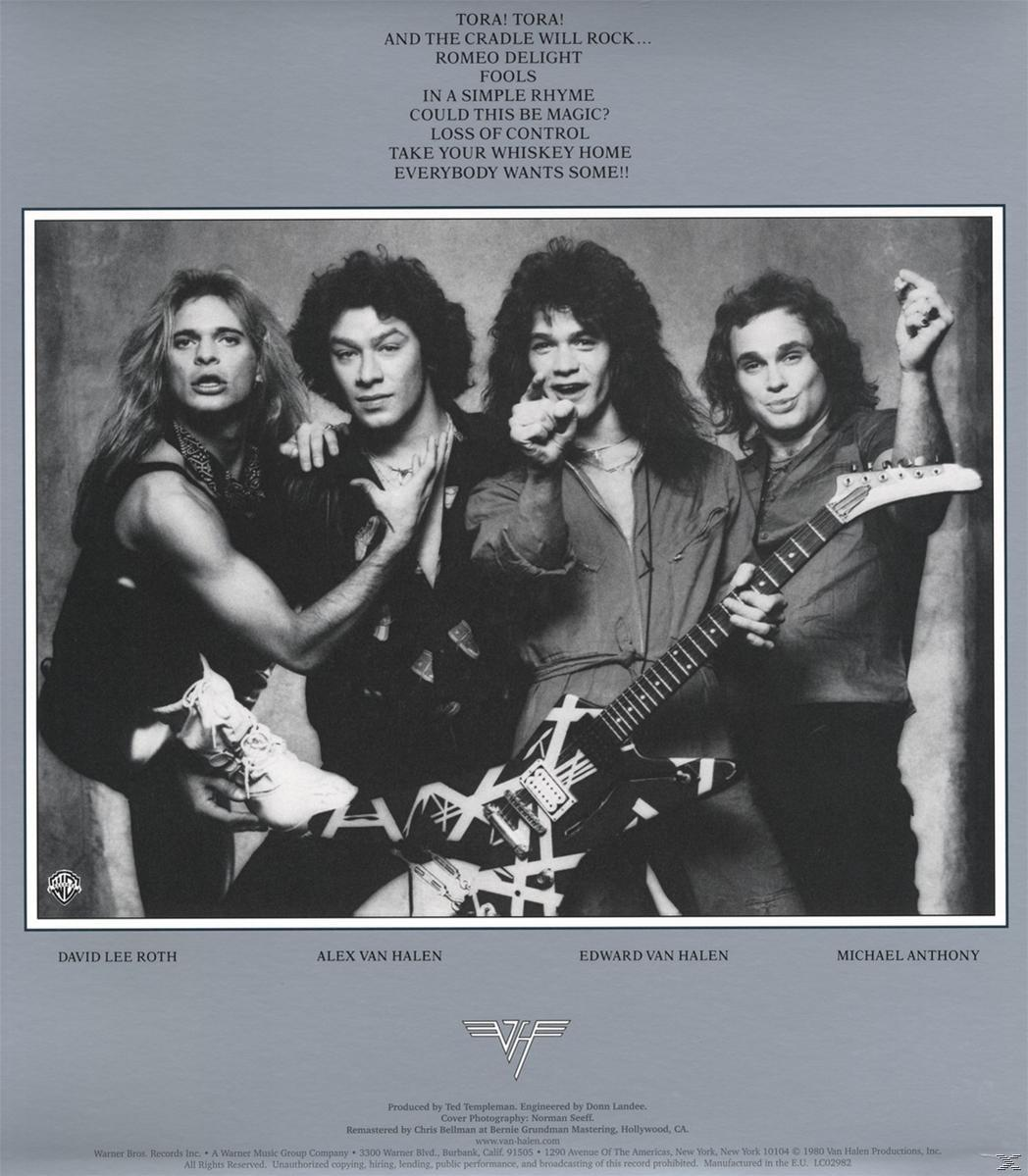 Rückseite des Albums von Van Halen. Die Bandmitglieder sind in einem Schwarz-Weiß-Foto.