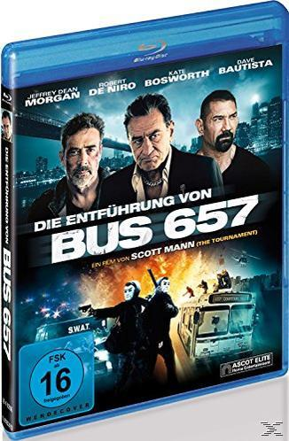 DVD-Hülle: Drei Männer sehen ernst aus, Titel "Bus 657" mit einem Bus und zwei Männern mit Waffen.