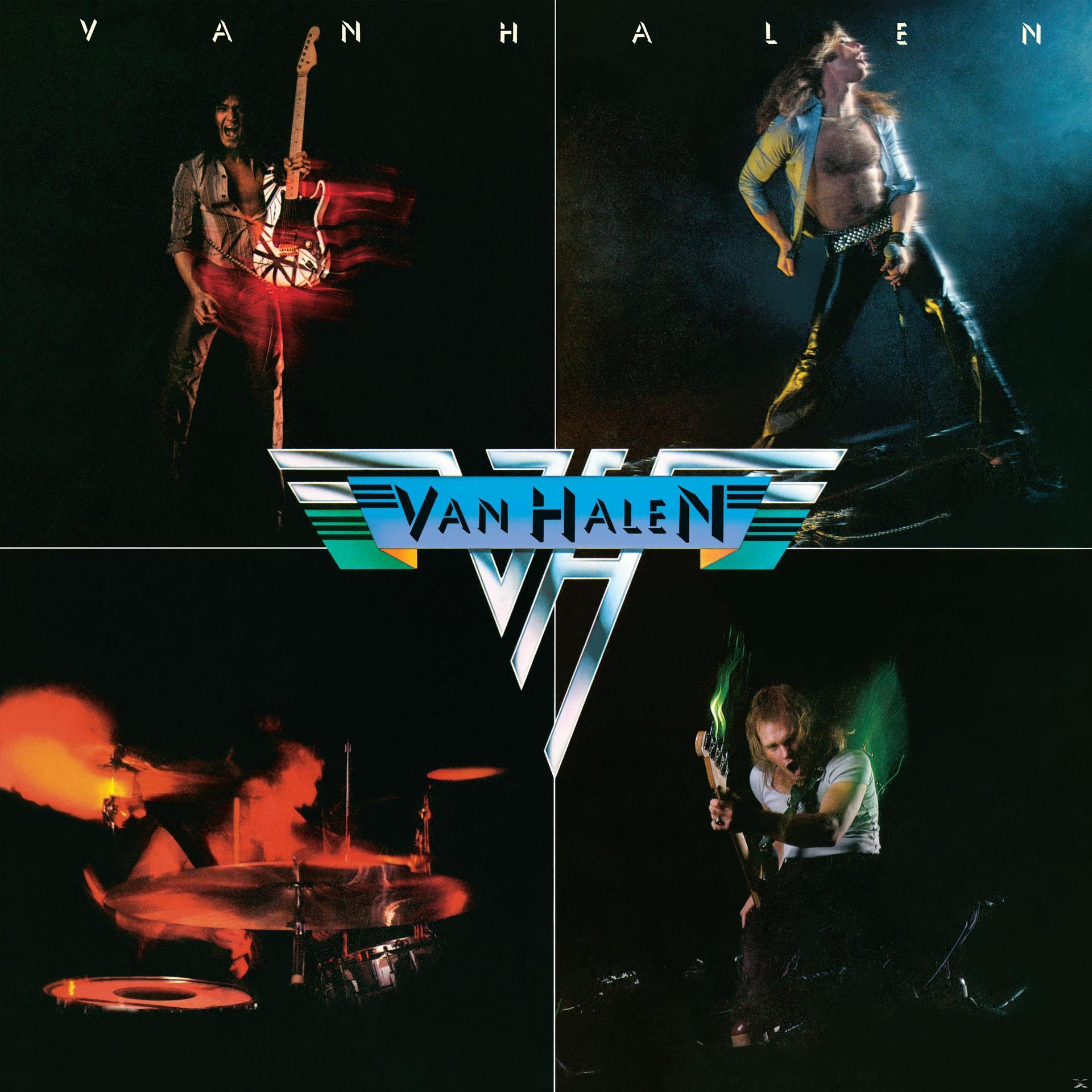 Albumcover. Vier Fotos von Van Halen Bandmitgliedern. Ein Logo befindet sich in der Mitte.