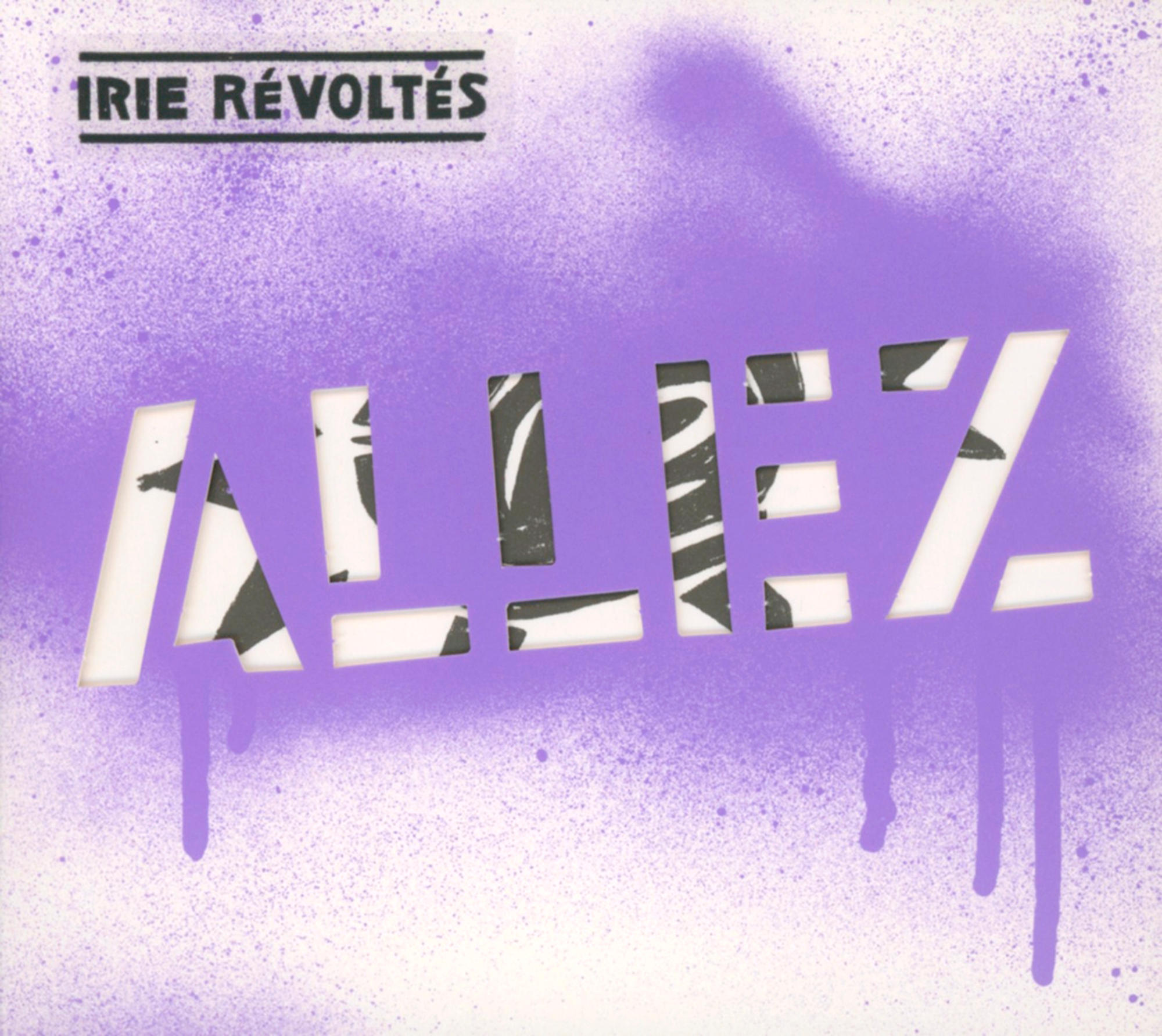 Albumcover mit dem Wort 'ALLEZ' in Weiß mit lila Sprühfarbeffekt.