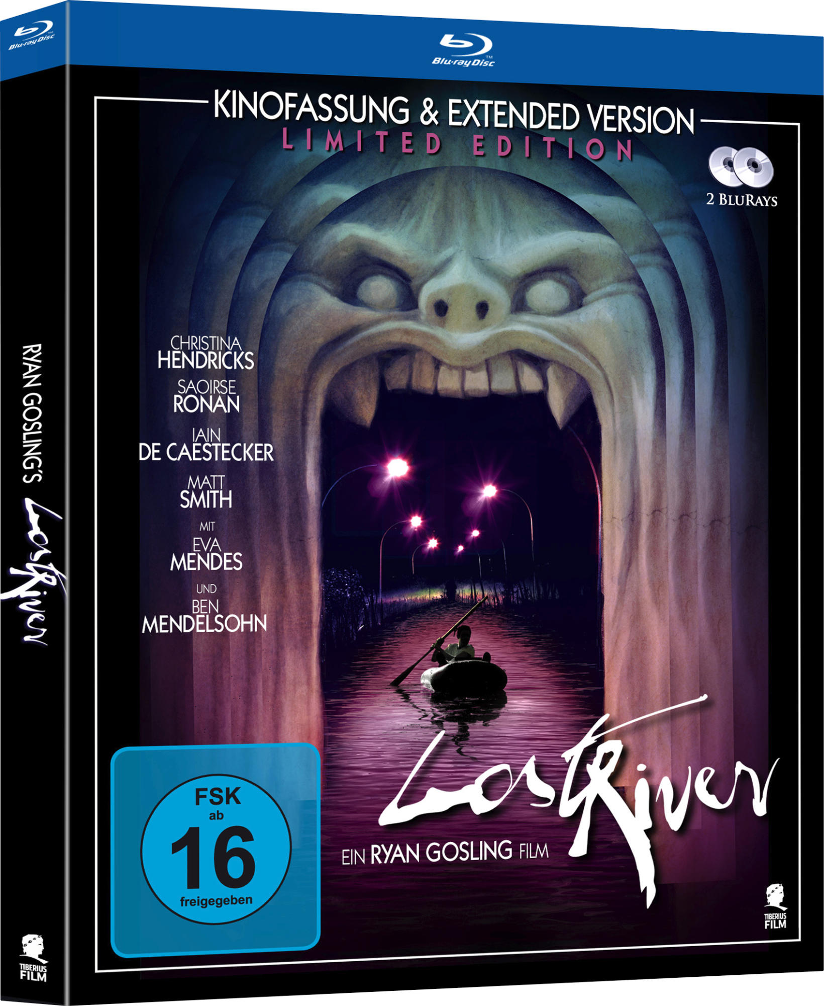 Blu-ray-Cover des Films Lost River, das einen Flusseingang mit einem gebäudeähnlichen Mund zeigt.