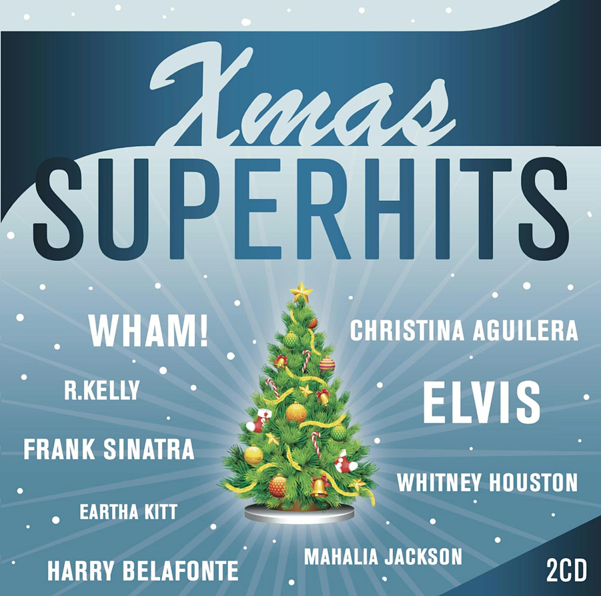 CD-Cover mit 'Xmas SUPERHITS', einem Weihnachtsbaum und Künstlernamen.