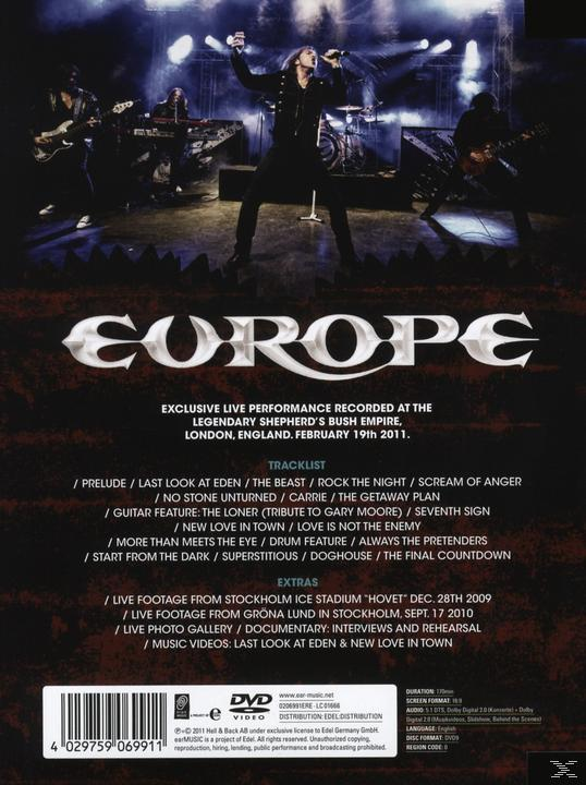 Albumcover mit Live-Performance-Bild. Text 'EUROPE' und Titelliste werden angezeigt.