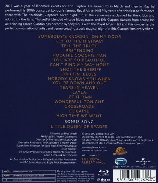 Rückseite einer Blu-ray Disc mit Text über Eric Clapton und weitere Details.