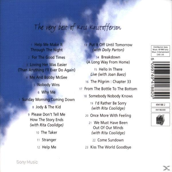 Albumcover mit Titeln. Eine Liste der Songs von Kris Kristofferson wird angezeigt.