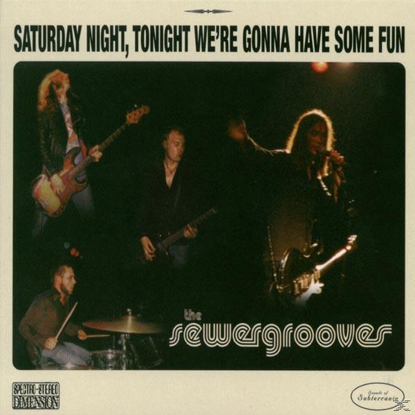 Albumcover von The Sewergroovers. Bandmitglieder spielen Instrumente auf einer Bühne mit Text darüber.