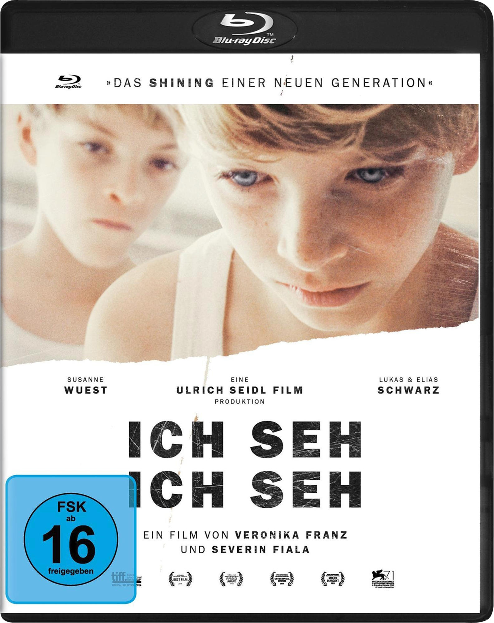 DVD-Cover mit dem Titel 'ICH SEH ICH SEH'. Zwei Jungen sind im Vordergrund.