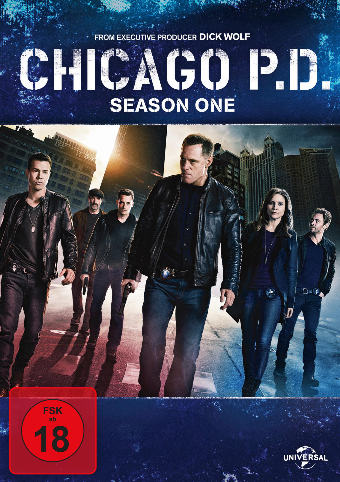 DVD-Cover mit einer Gruppe von Leuten, die auf der Straße gehen, Text 'Chicago P.D.'.