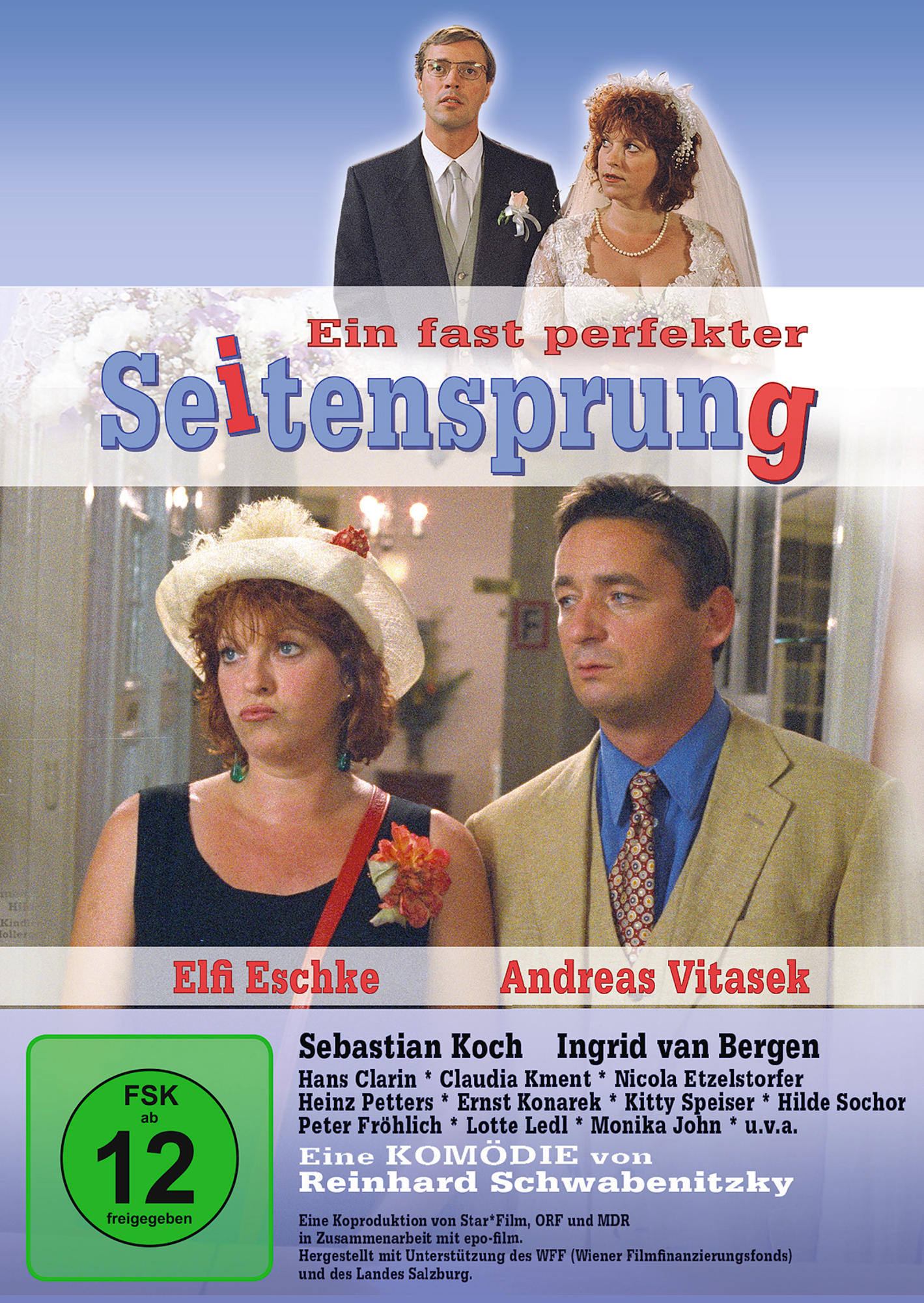 DVD-Cover für eine Komödie mit den Schauspielern Elfi Eschke und Andreas Vitasek. Deutscher Text.