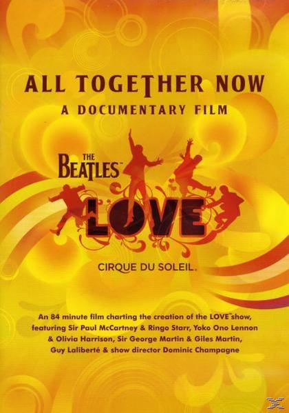 DVD-Cover mit dem Titel The Beatles LOVE Cirque du Soleil und Silhouetten von Künstlern.