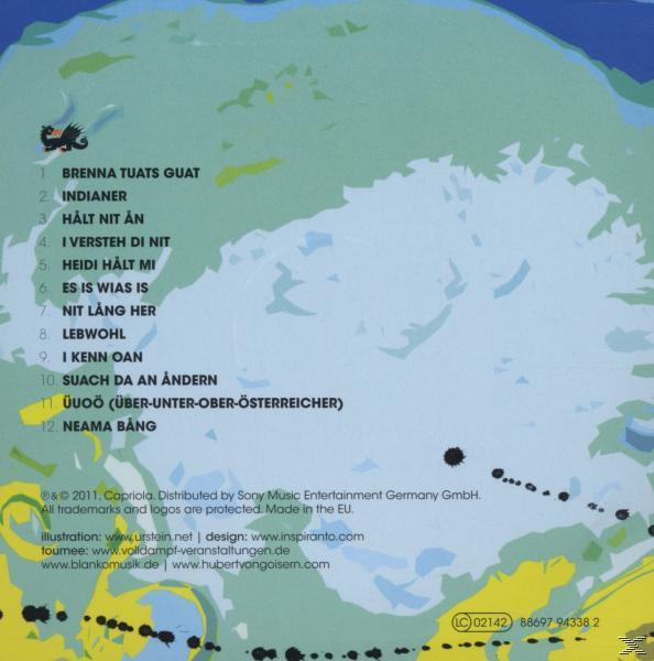 Eine CD-Rückseite mit Texten und Text auf Deutsch. Das Cover-Design ist abstrakt und bunt.