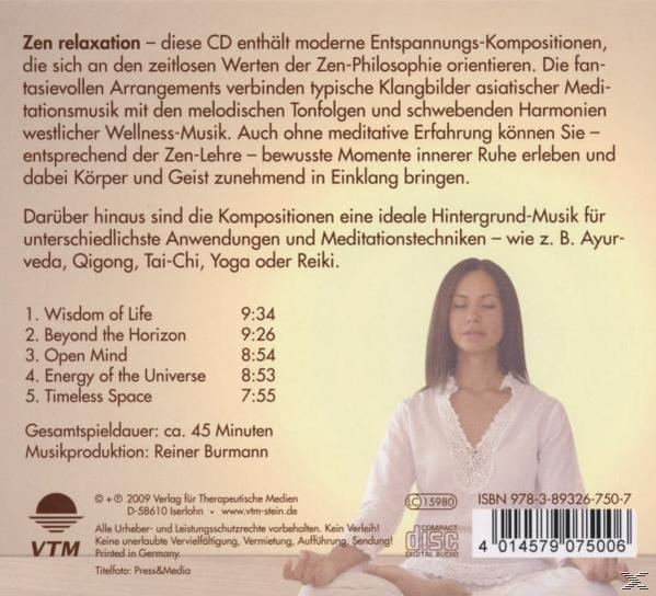 CD-Cover. Eine Frau ist auf dem Cover. Die CD enthält Musik zur Entspannung. Im Hintergrund befindet sich Text.