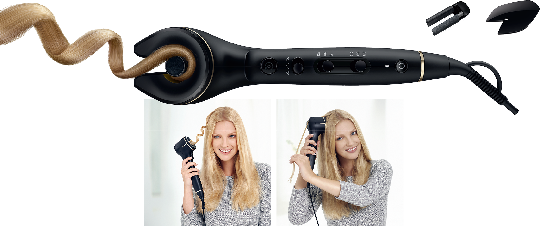 PHILIPS ProCare Auto Curler HPS940/00 für perfekte Locken auf Knopfdruck, 30s Aufheizzeit, schwarz Schwarz