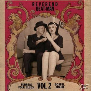 Albumcover mit einem Paar in einem verzierten Rahmen, Löwen und dem Text "Reverend Beat-Man".