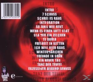 CD-Rückseite mit rotem Hintergrund und weißem Text mit Titelliste.