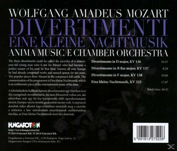 Anima Musicæ Kamarazenekar - Divertimentók és Egy kis éji zene (CD)