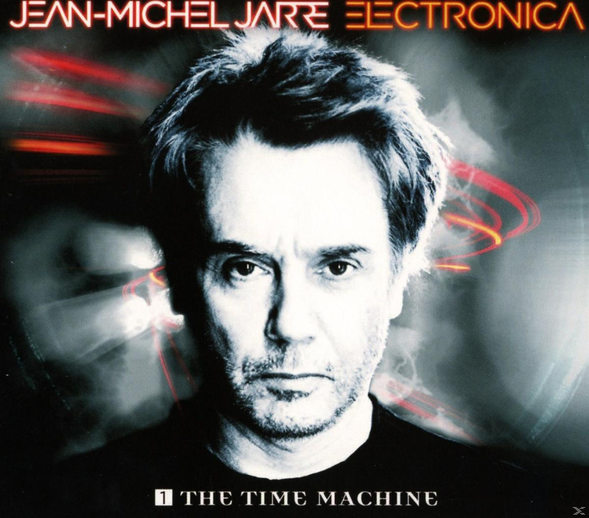 Album borító. Jean-Michel Jarre arca. Piros és fehér szöveg. Kék és piros fénysávok.