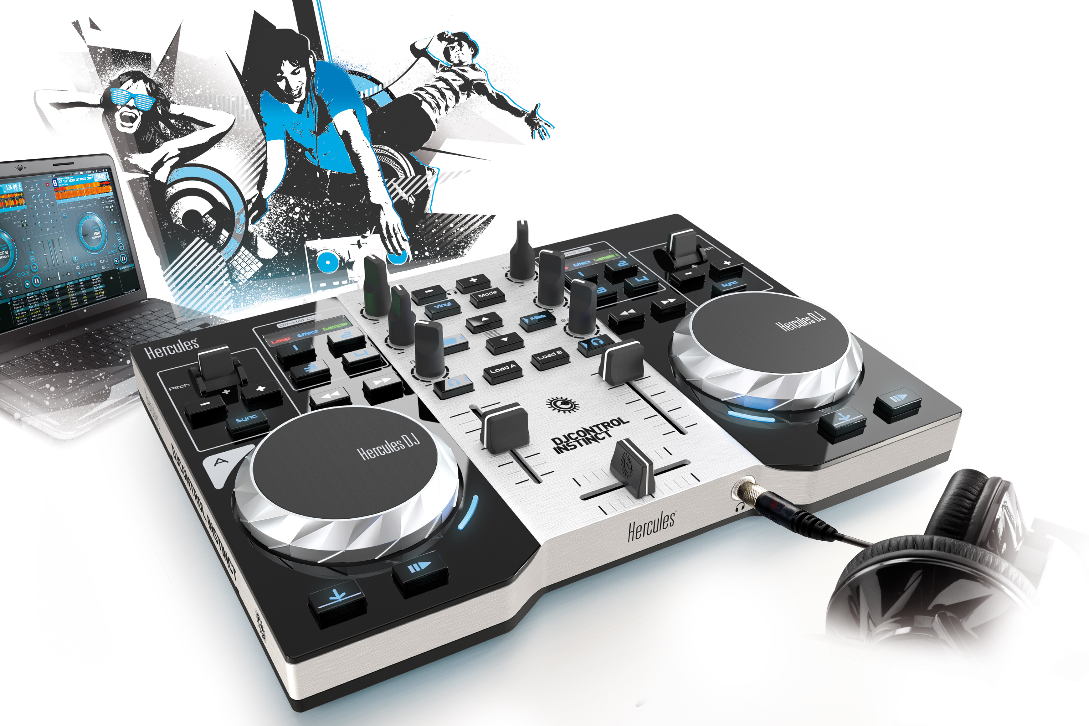 HERCULES DJ Control Instinct S Series DJ Controller, Schwarz/Silber