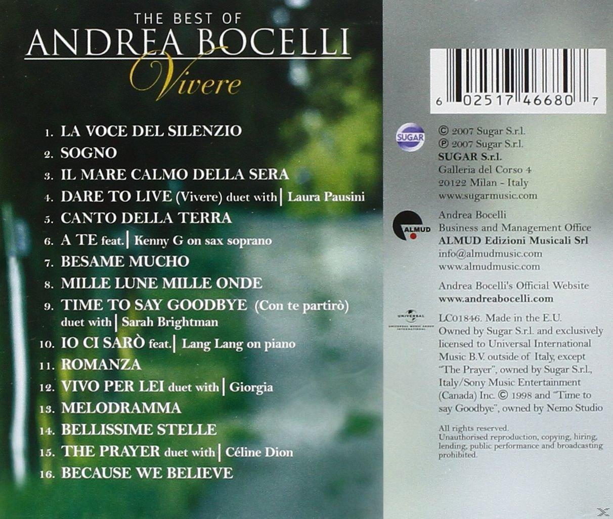 Egy album borítójának hátulja, Andrea Bocelli dalainak listájával.