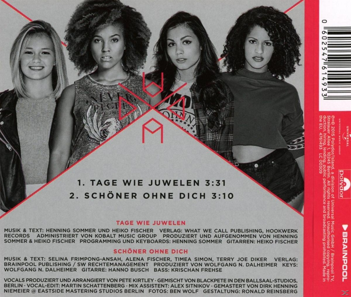 Rückseite einer CD-Hülle mit vier Frauen, Songtiteln und Credits in deutscher Sprache.