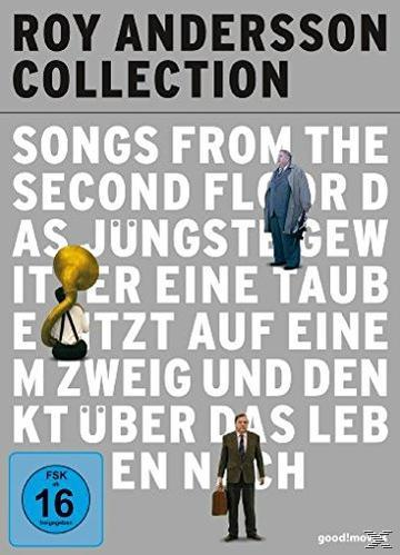 DVD-Cover für 'Songs From The Second Floor' mit Text und Figuren von Männern und einem Horn.