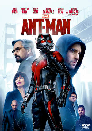 Affiche du film Ant-Man avec les personnages principaux et le titre.