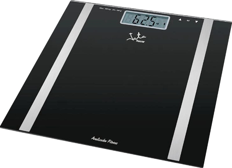 Báscula de baño - Jata 531, Peso máximo 180 kg, Pantalla LCD, Memoria hasta 12 usuarios, Negro