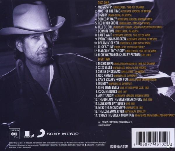 CD-Cover-Rückseite. Bob Dylan mit Cowboyhut, Titelliste und Sony Music Logo.