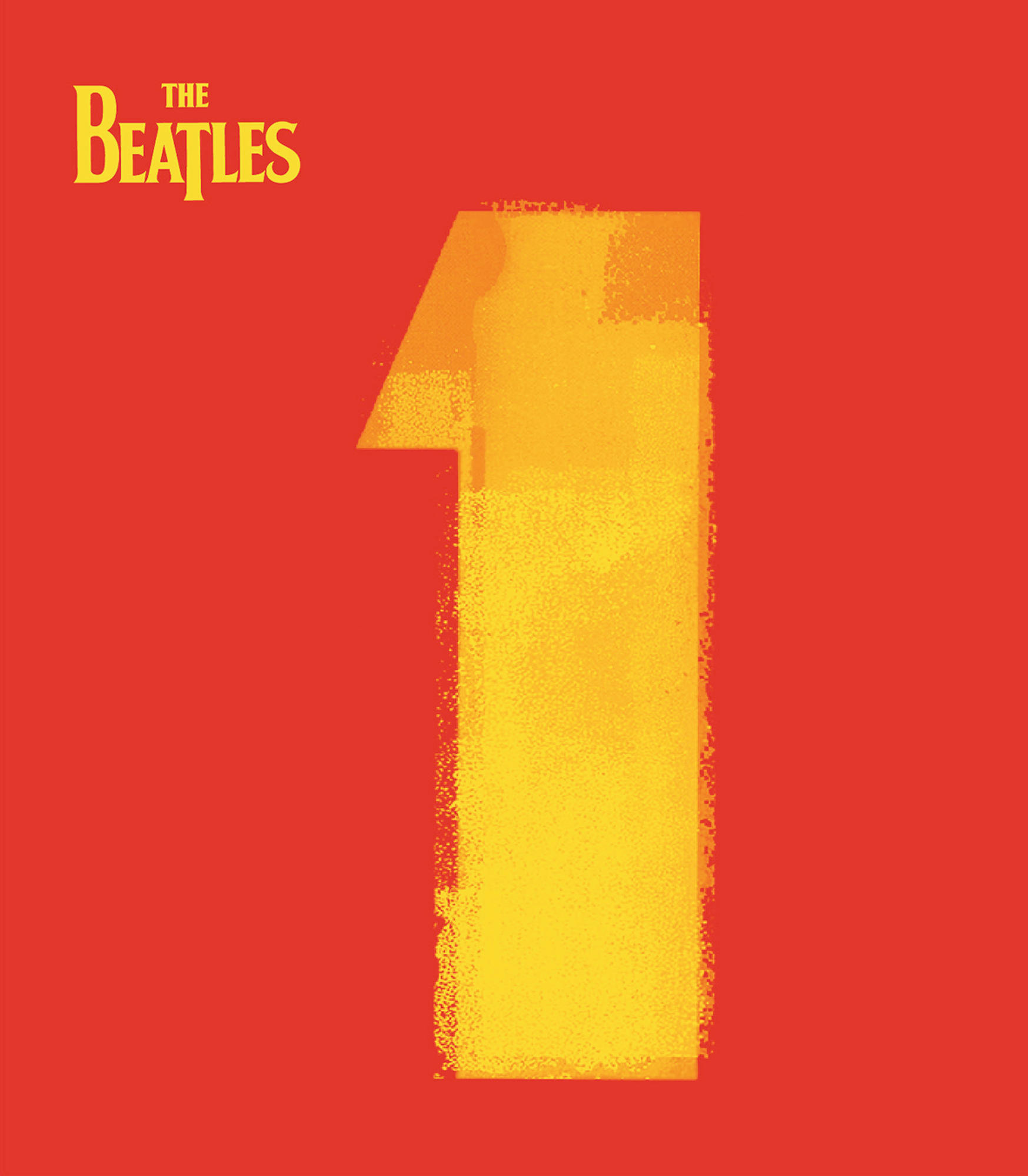 Album borító, The Beatles, nagy sárga 1 piros háttéren, sárga szöveg.