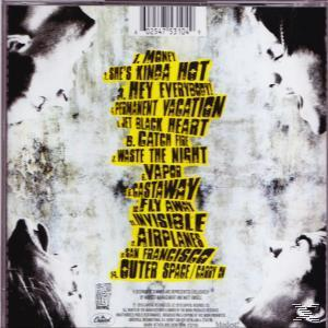 Ein CD-Cover mit Songtiteln und Gesichtern an den Rändern.