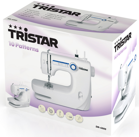 Sewing machine box with images of the machine and text "Tristar".