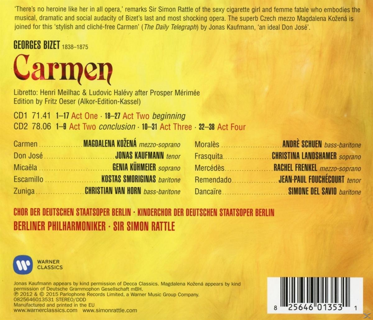 CD-Cover für Carmen. Text und Namen auf weißem Hintergrund. Eine Liste mit Namen befindet sich auf der rechten Seite.