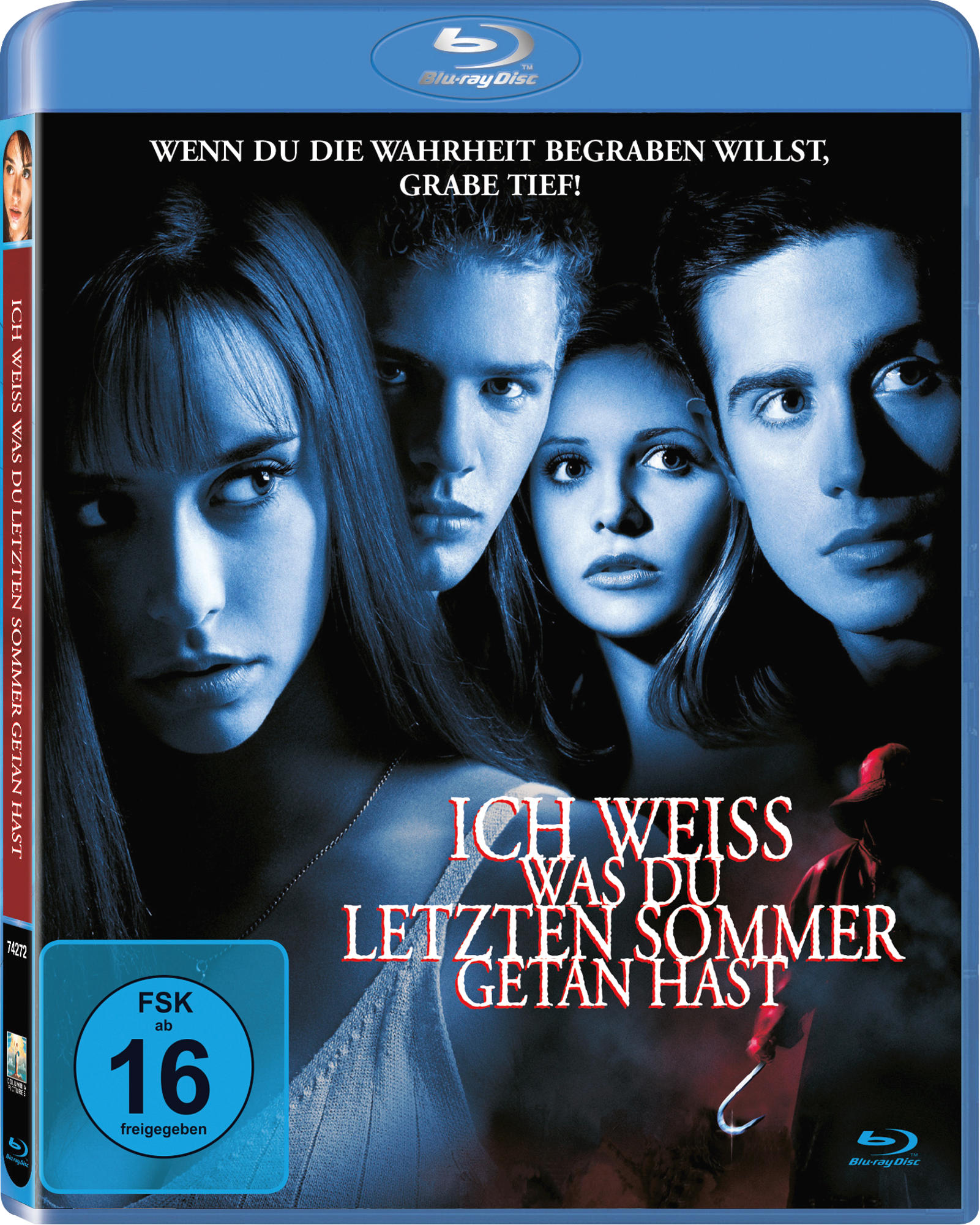 Blu-ray-Cover von 'Ich weiß, was du letzten Sommer getan hast' mit Schauspielern und Text.