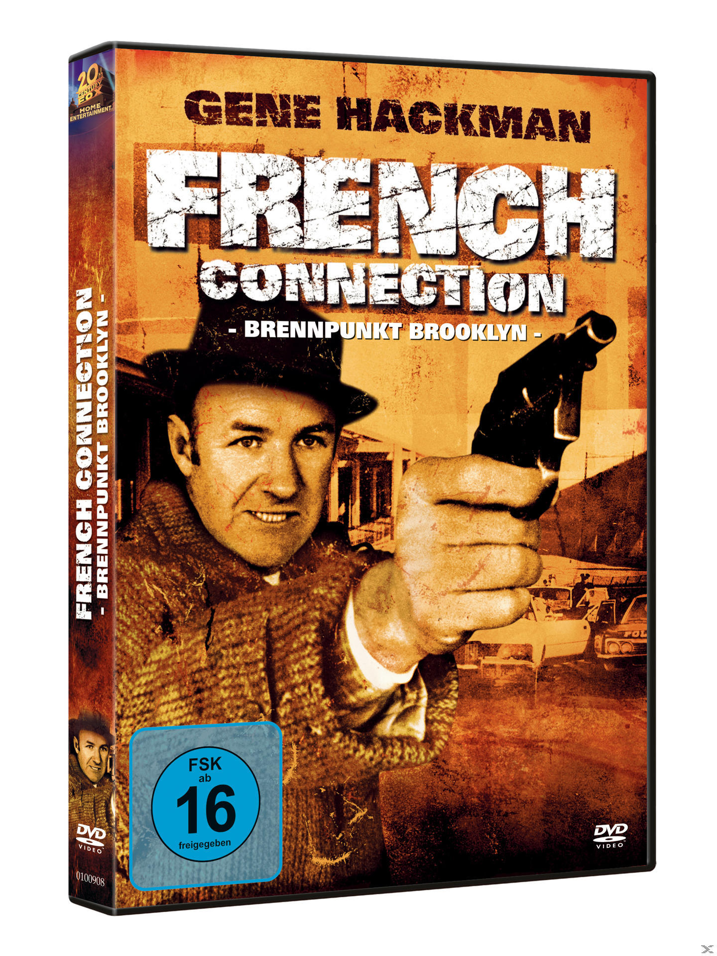 French Connection DVD-Cover. Gene Hackman hält eine Pistole, Titeltext.