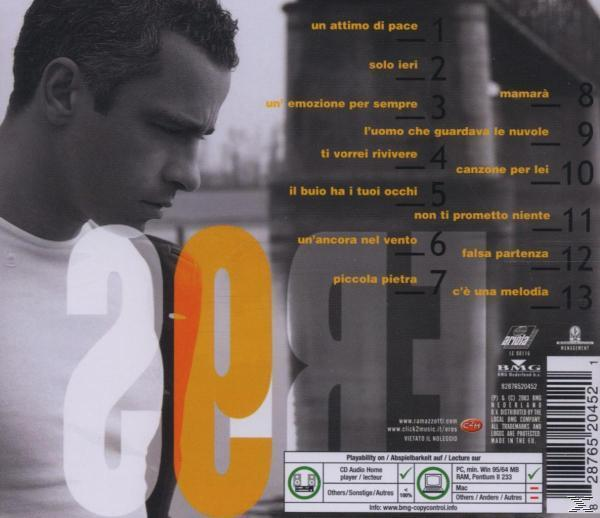 Albumrückseite mit italienischem Text. Profil eines Mannes auf der linken Seite. Der Titel lautet '20 e..' mit Titelliste.