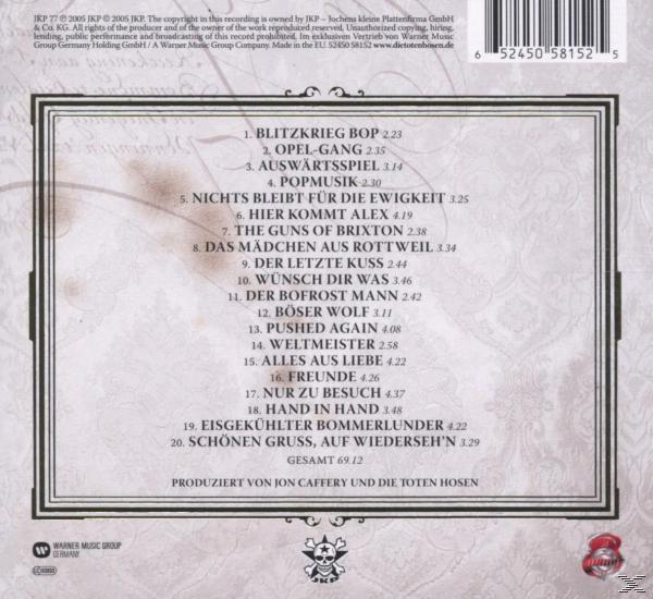 Rückseite eines CD-Covers mit Text und einer Liste von Songs.
