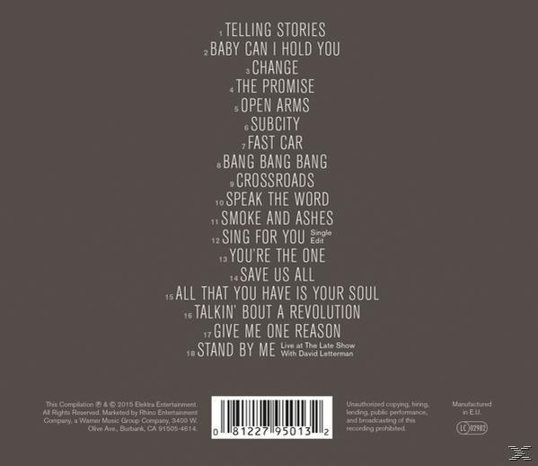 Album-Rückseite. Titelliste und Credits. Barcode unten und Text: Hergestellt in der EU.