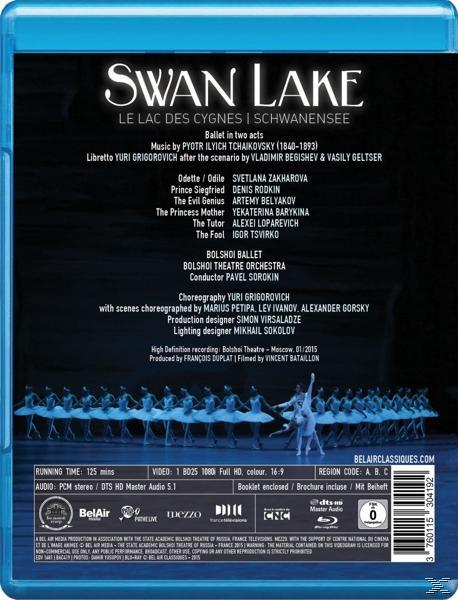 Swan Lake Blu-ray-Cover. Zeigt Balletttänzer und Text über die Aufführung.