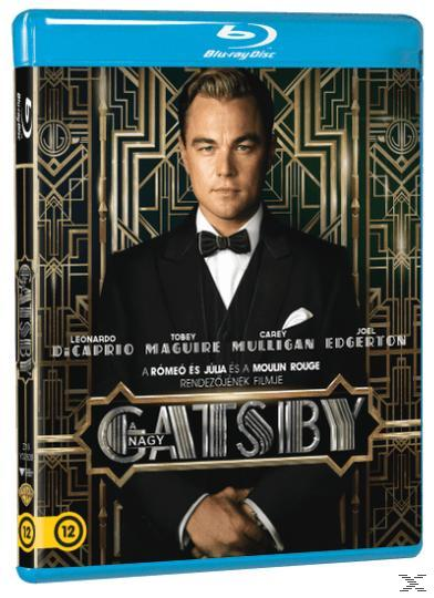 Film borító öltönyös férfival, 'Gatsby' szöveggel és a színészek nevével.
