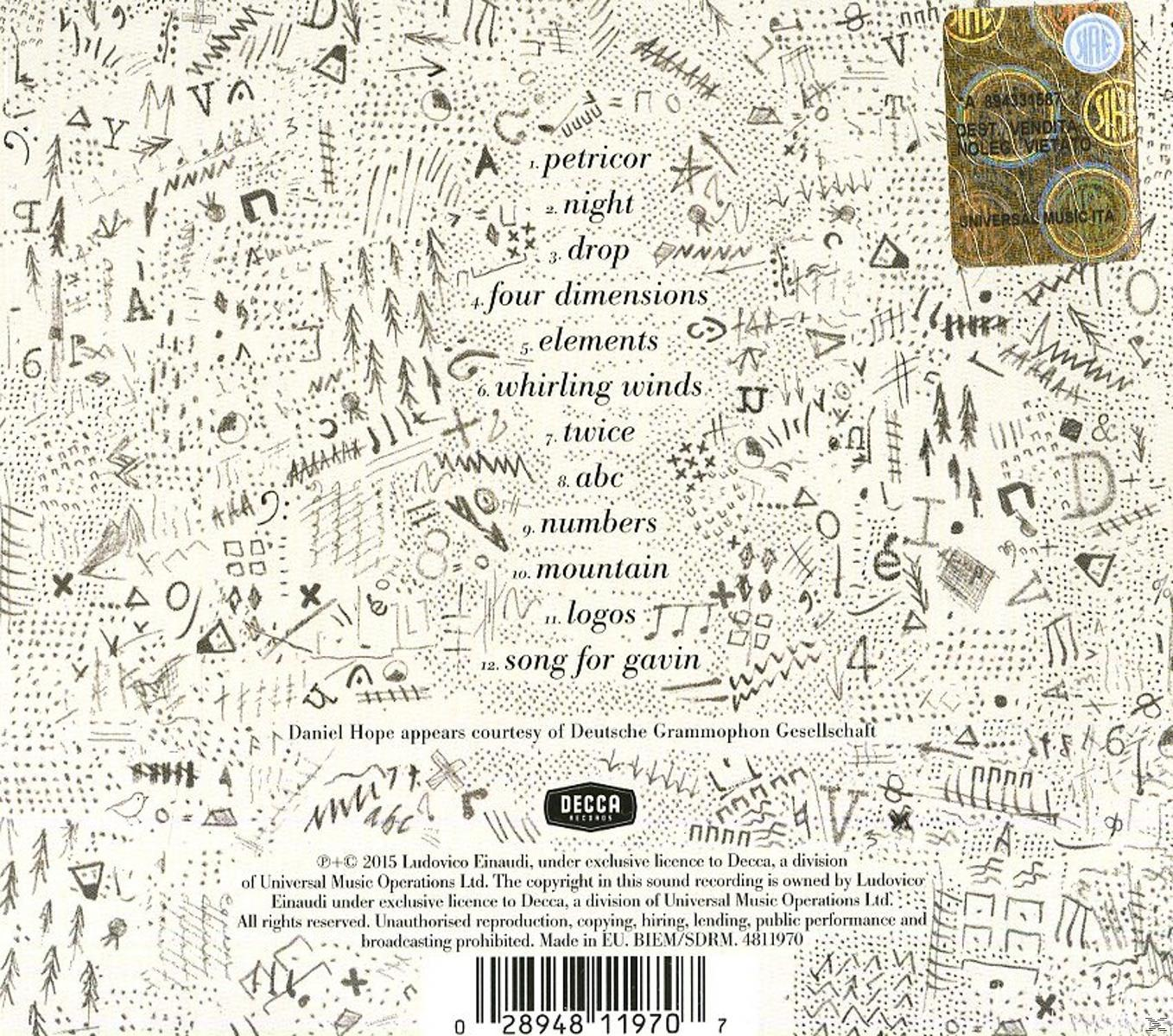 Albumcover mit abstraktem Design, Songtiteln und Credits. Der Hintergrund ist beige mit Schrift.