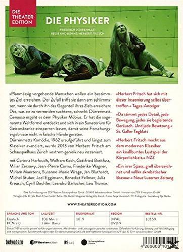 DVD-Cover mit Bildern von drei Personen. Grüner Hintergrund mit Text, der das Stück und die Credits beschreibt.
