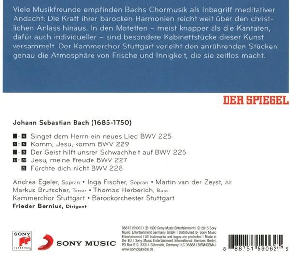 CD-Rückseite mit Text über Bachs Chormusik und Titelliste.