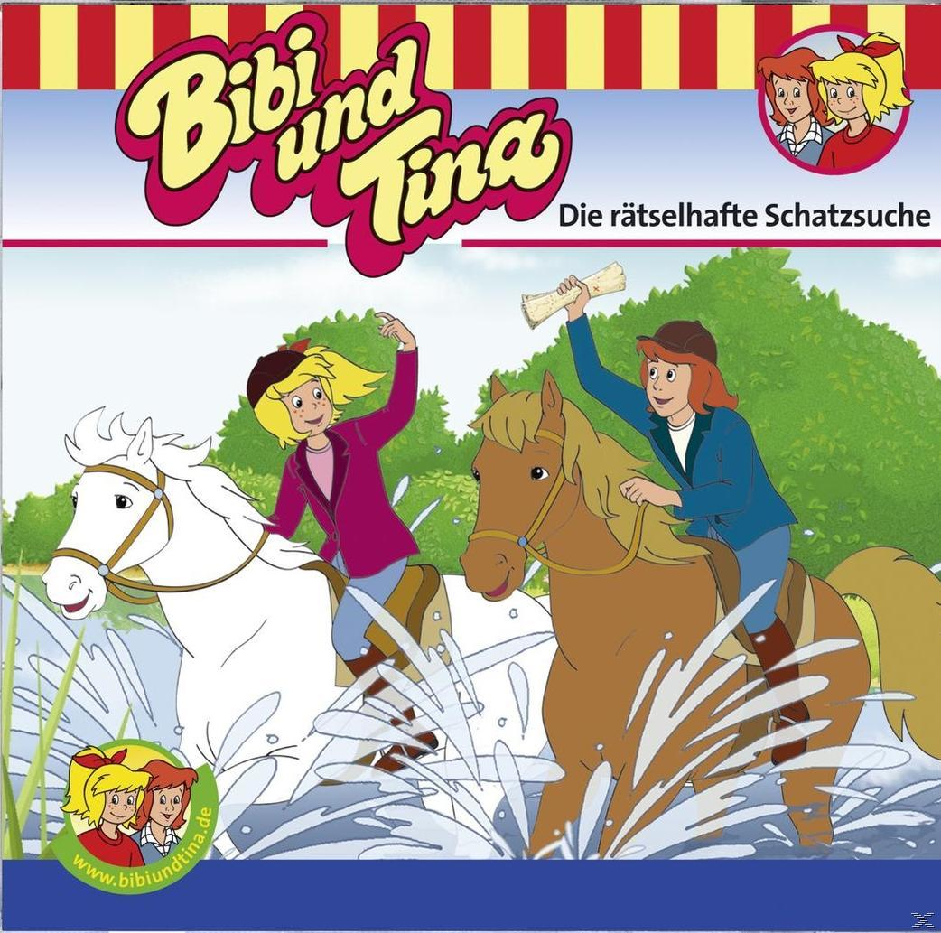 Cartoon: Zwei Mädchen reiten auf Pferden, Wasserspritzer, Text und Logo.