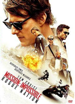 Affiche du film Mission: Impossible avec Tom Cruise. Il porte des lunettes de soleil, avec d'autres acteurs.