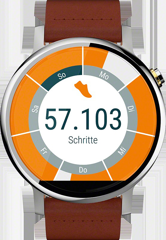 MOTOROLA Moto 360 (2. Gen.) 46 mm Smart Watch Edelstahlgehäuse mit Horween-Lederarmband, Silber/Cognac